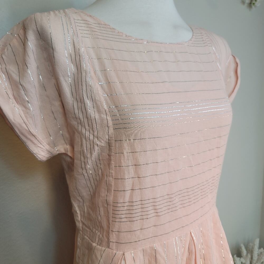 NWT PEYTON & PARKER Pink Silver Stripe English Country Garden Midi Dress Sz: S - Picture 16 of 16